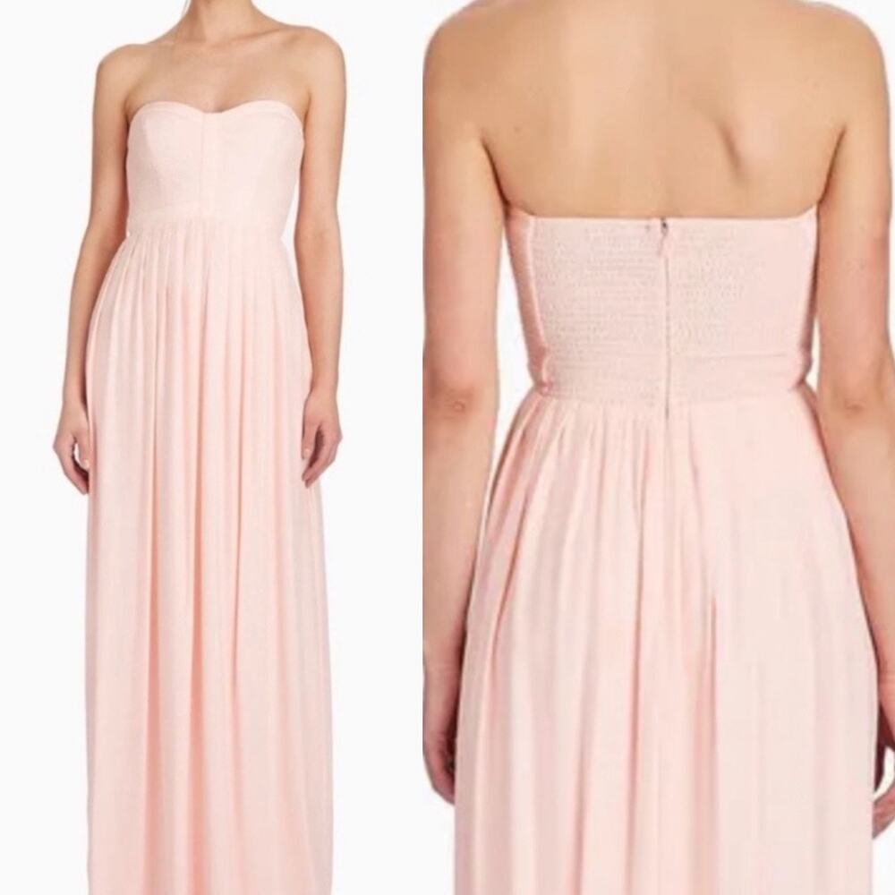 Parker Black Bayou Silk Strapless Blush Pink Quilted Bodice Maxi Dress 10 NWT